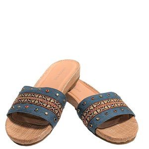 London Rag Zenobia Denim Band Bead Detail Slide Sandals Size 8